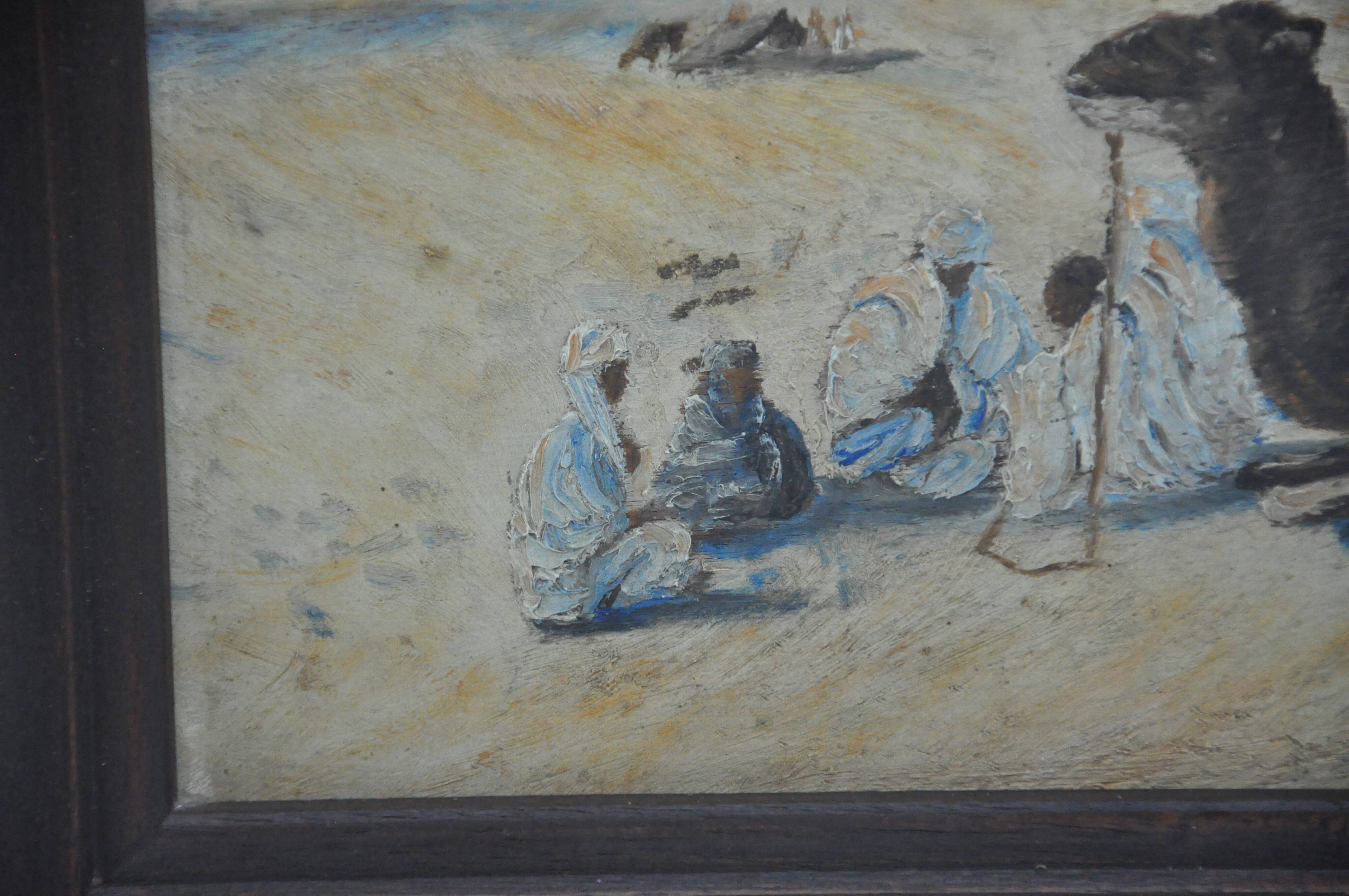 Ancient painting oil s wood, orientalist Bedouin camel desert unsigned