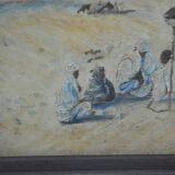 Ancienne peinture huile s bois, orientaliste bédouin dromadaire désert non signé