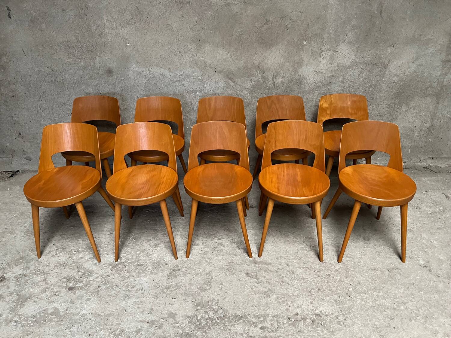 Series of 10 Baumann Mondor model chairs, bistro 1960