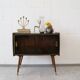 50s dresser, small sideboard wood brass