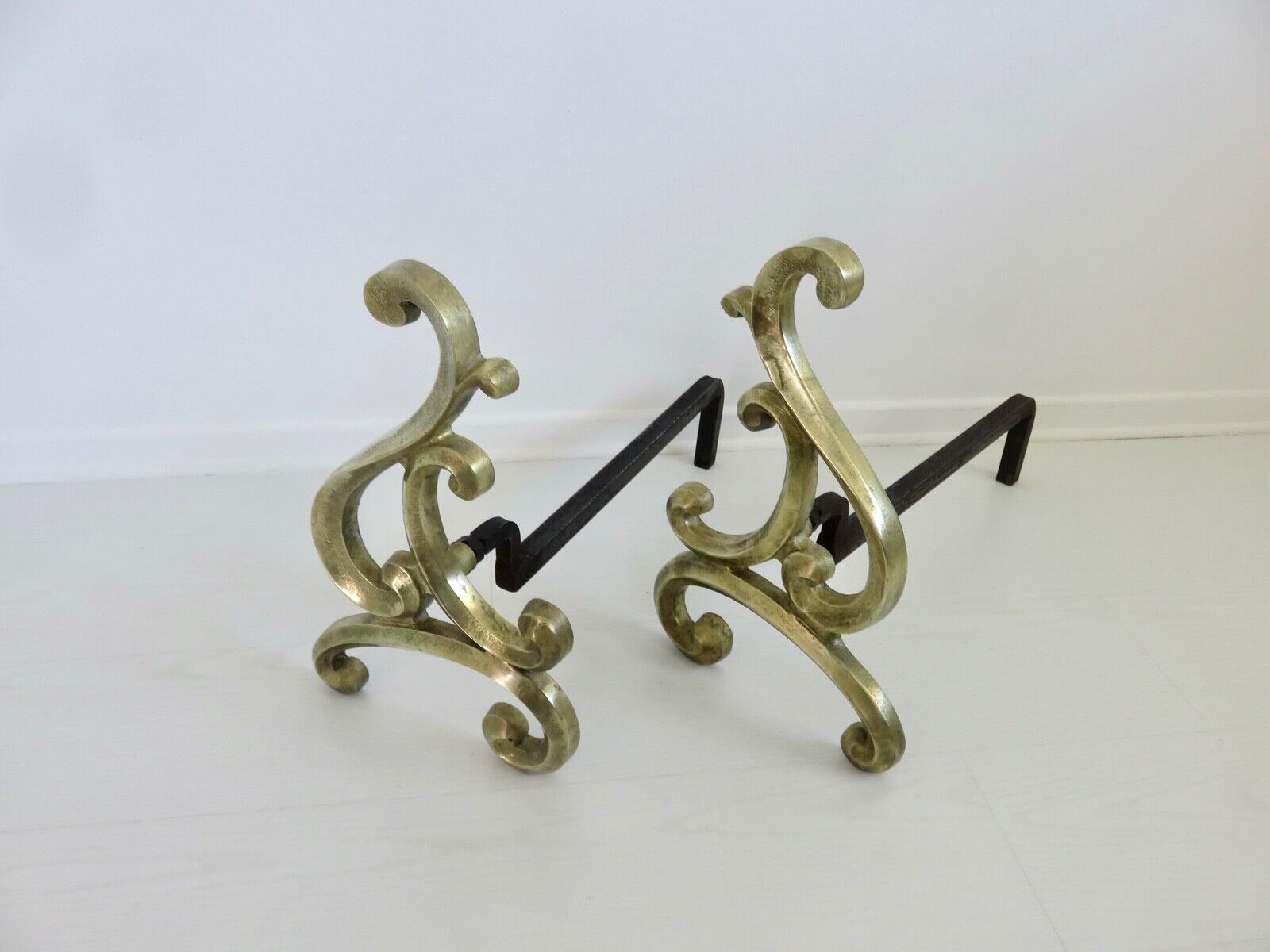 Asymmetrical art nouveau bronze chenets