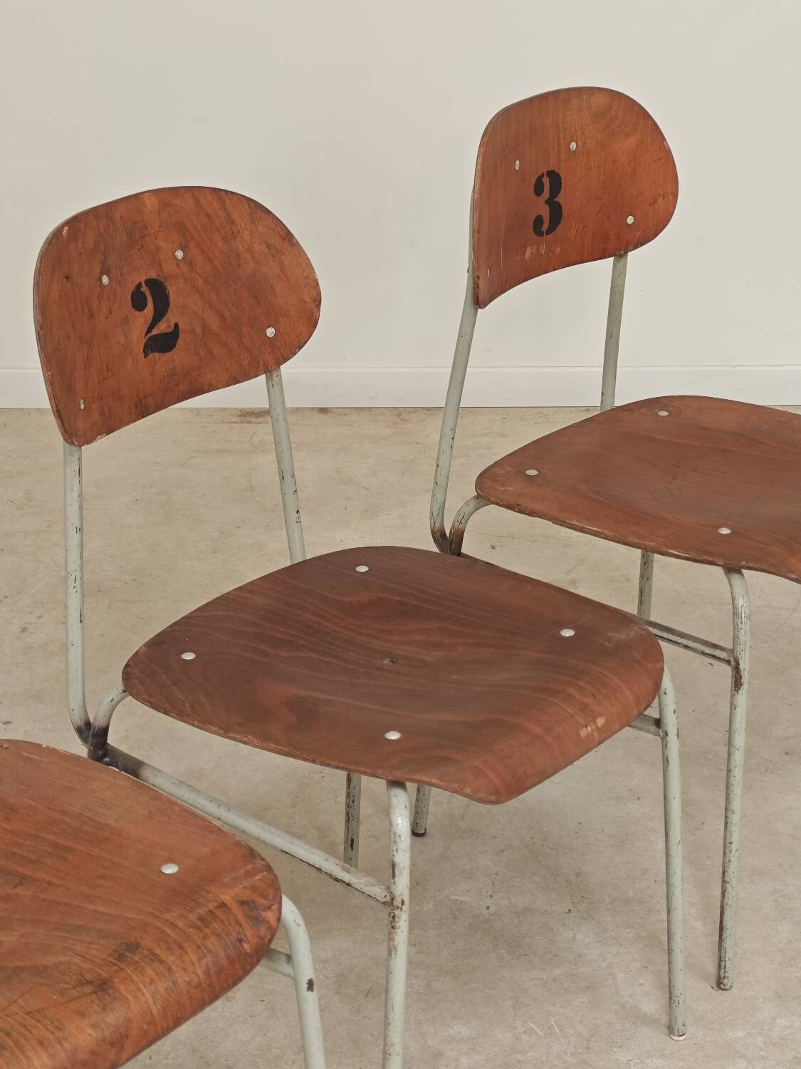 Set of 4 Czech school chairs in industrial style, 1960.