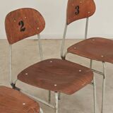 Set of 4 Czech school chairs in industrial style, 1960.