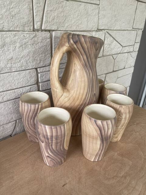 Vintage drink set Grandjean Jourdan Faux Bois Ceramic style