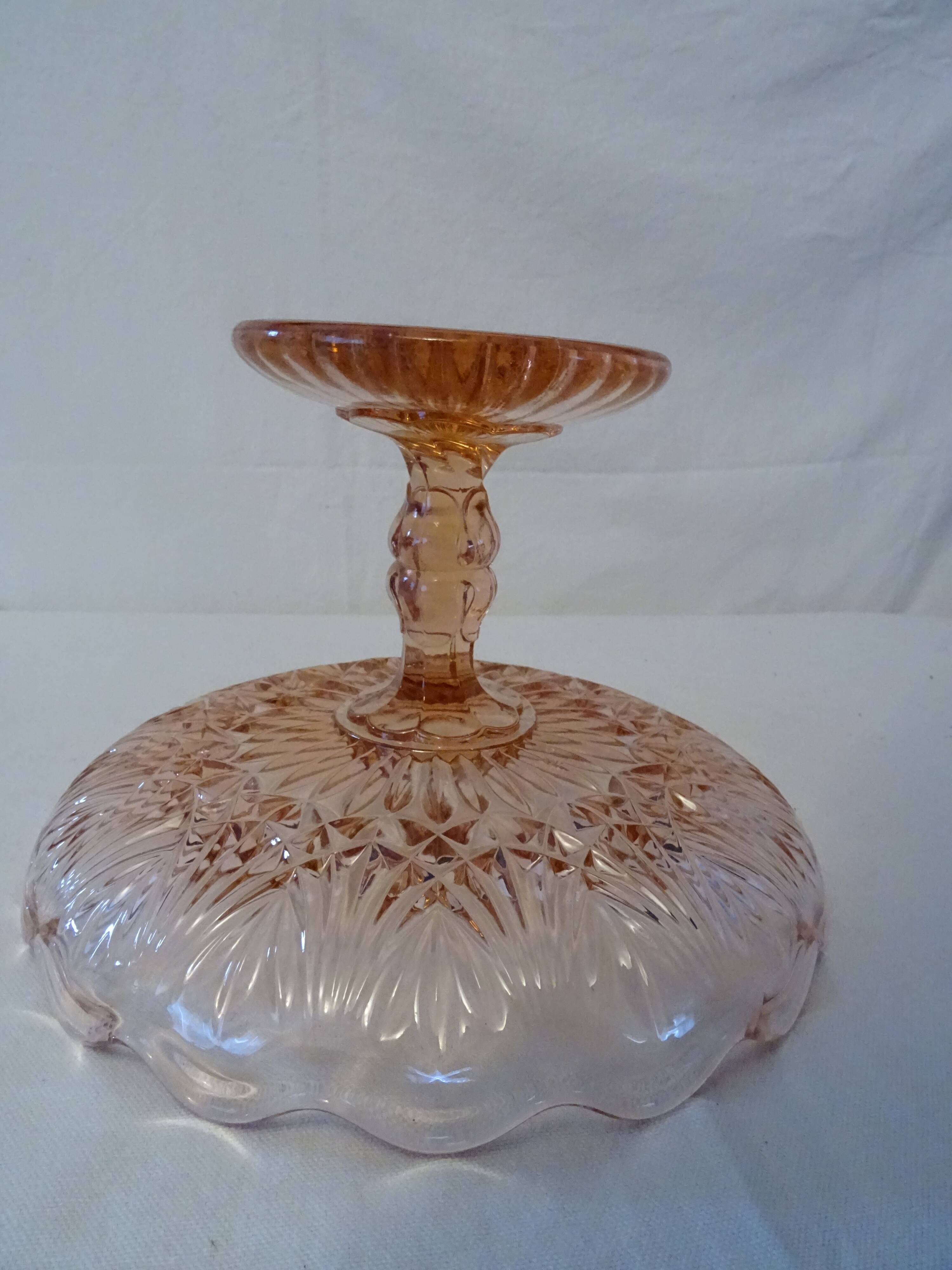 Compotier fruit cup molded glass rosaline art deco