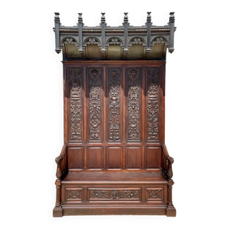 Neo-Gothic Walnut Castle Chest Bench