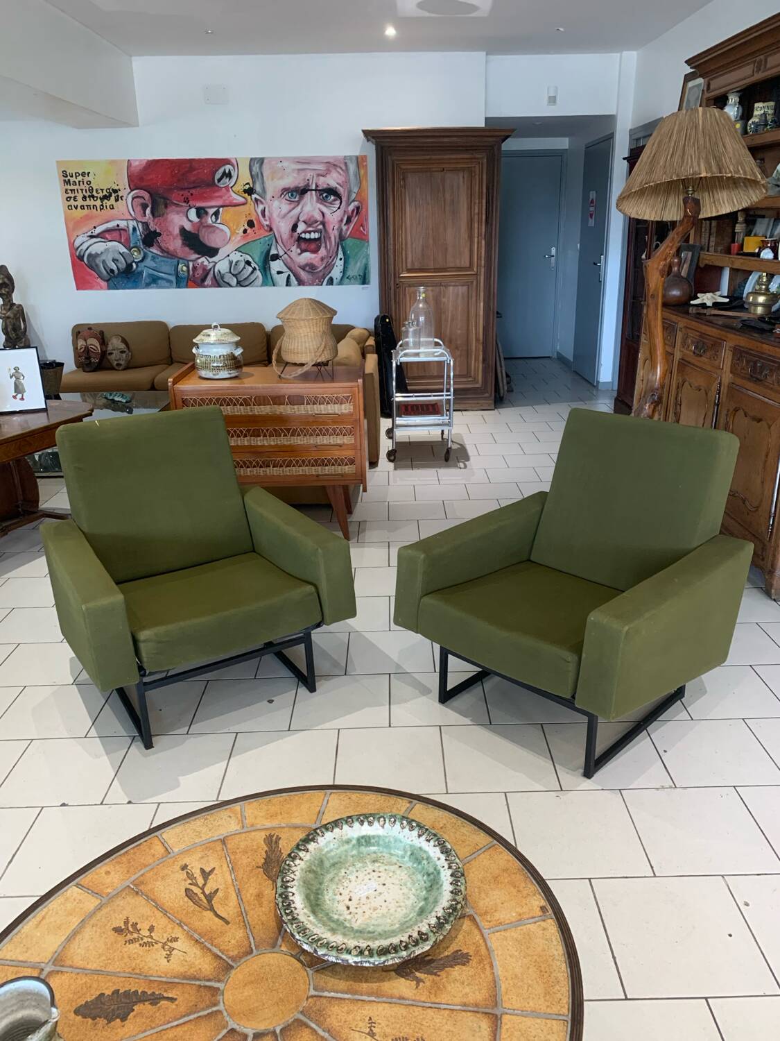 Paire Fauteuil Fero Vert Vintage circa 1960