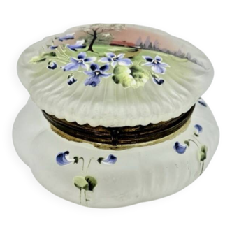 Antique frosted glass candy box – hand-painted decoration