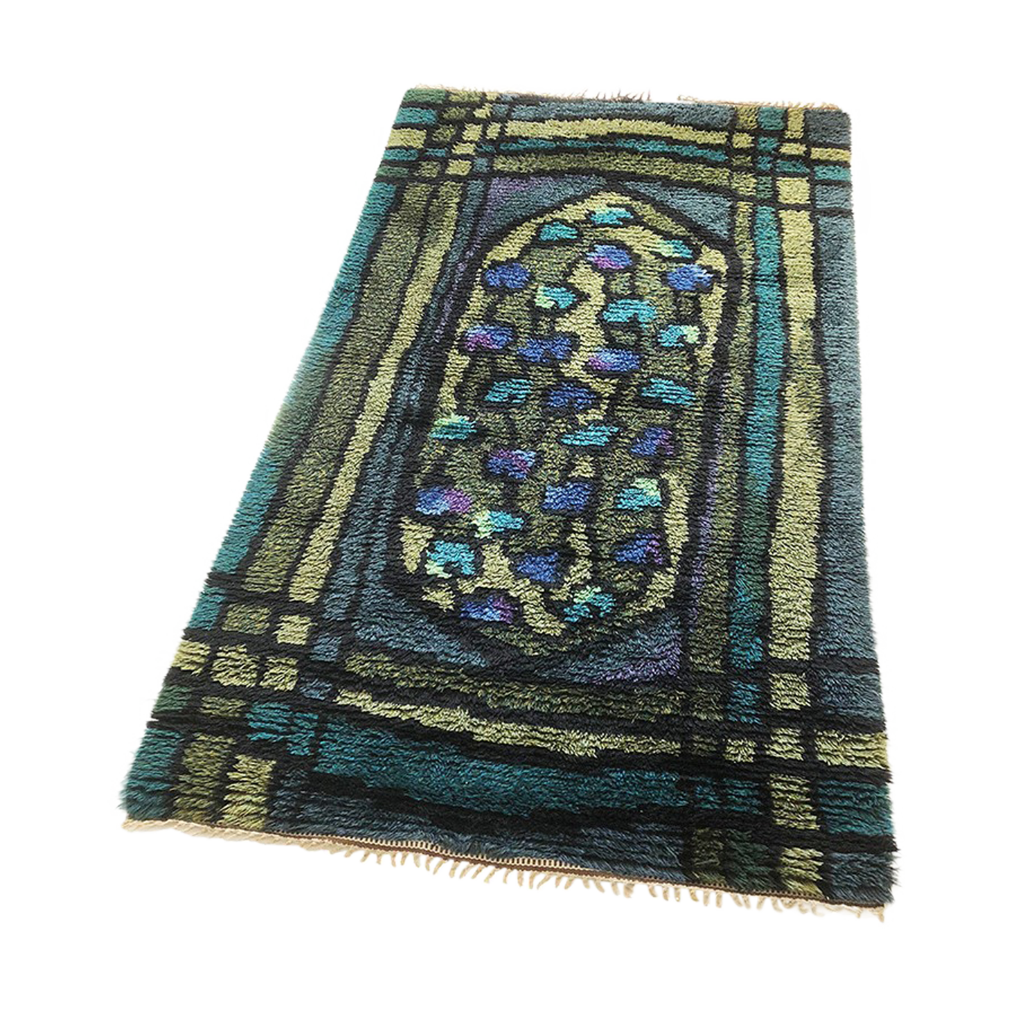 Original Abstract Scandinavian High Pile Abstract Rya Rug Carpet, Sweden, 1960s 115x195cm