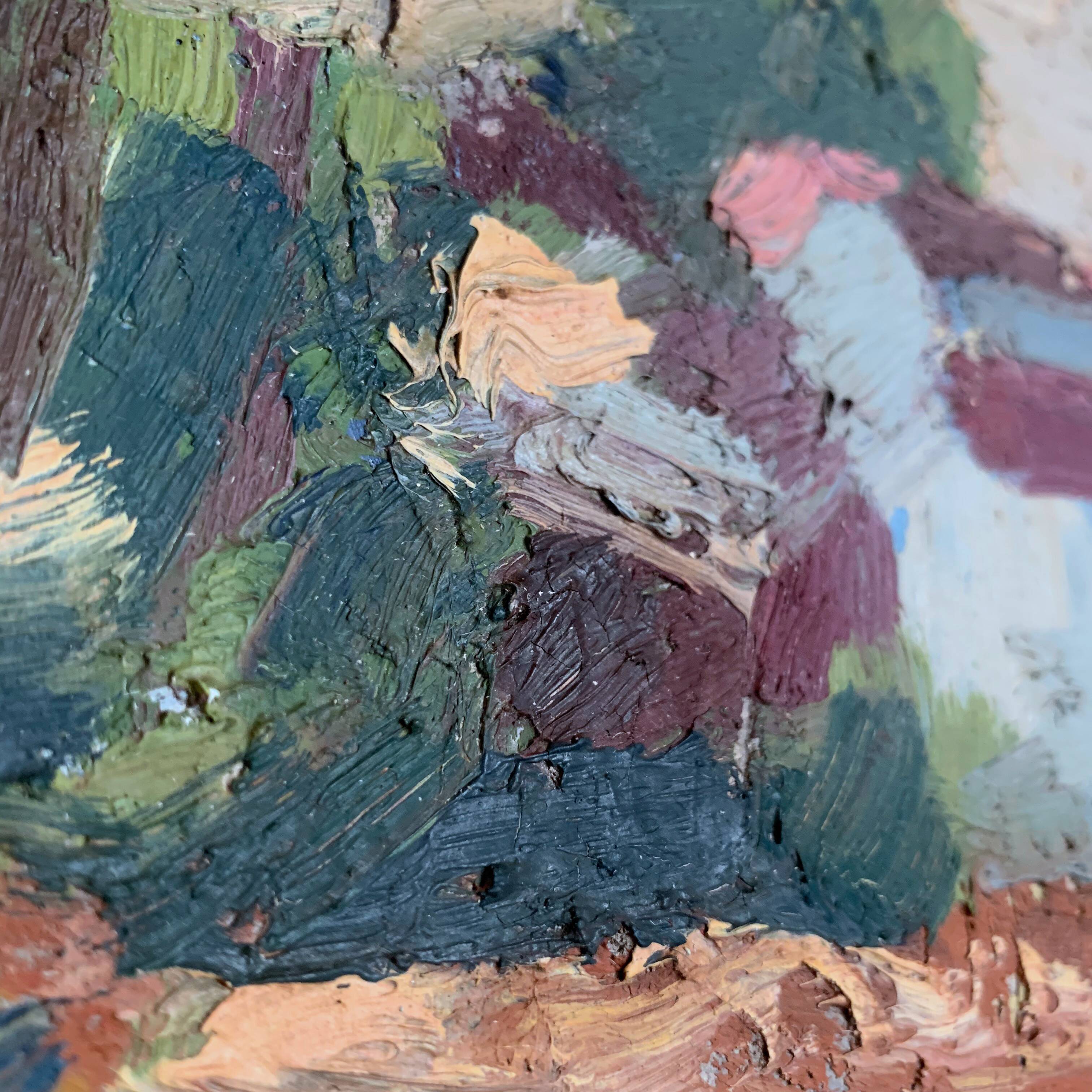 Ancient oil painting on canvas landscape of the south of France