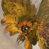 Large oil painting on canvas of a cockfight by Yves BOUGEARD