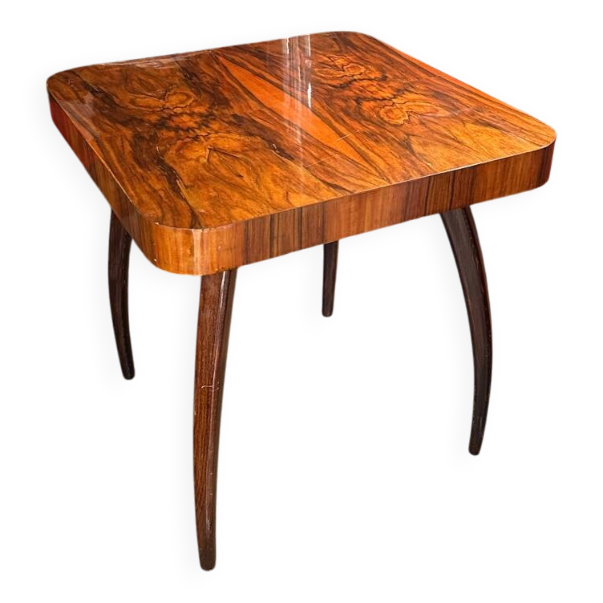 Rare walnut Spider table by Jindrich Halabala, 1950s.