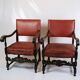 Set Of 2 Antique Armchairs Made In Oak & Red Leather From 1930s