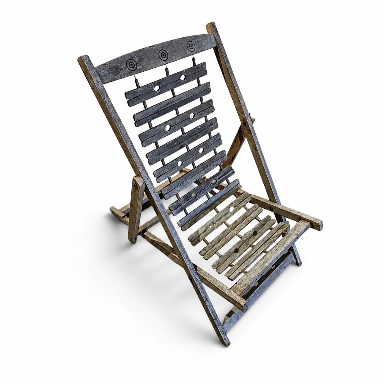 2 x weighty solid foldable wooden colonial deckchair / deck chair / 1960s