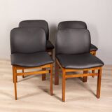 Set of 4  chairs 70s vintage in black leather Italian design