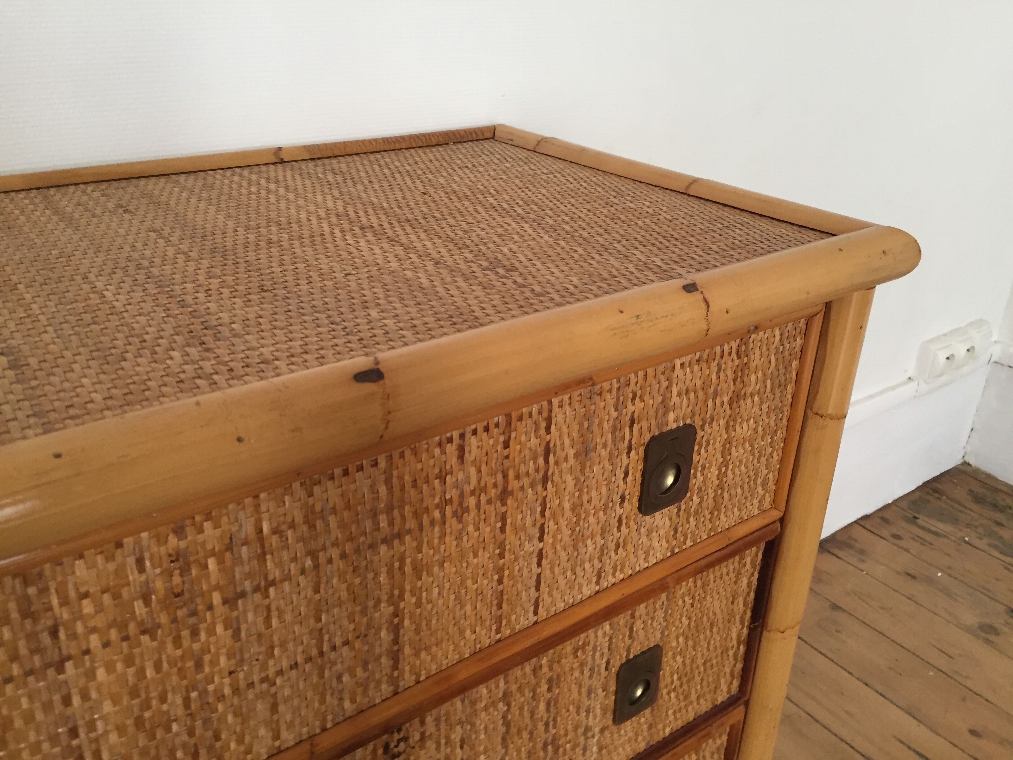 Commode italienne année 60 bambou et osier