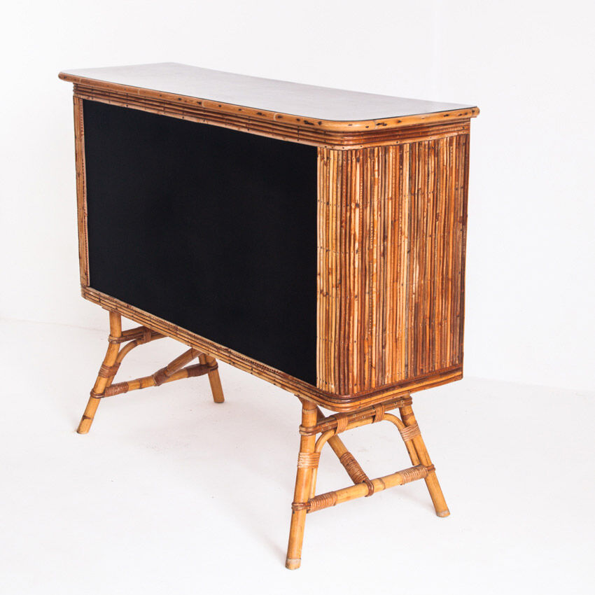 Vintage bar counter in canning and rattan. France, 50s.
