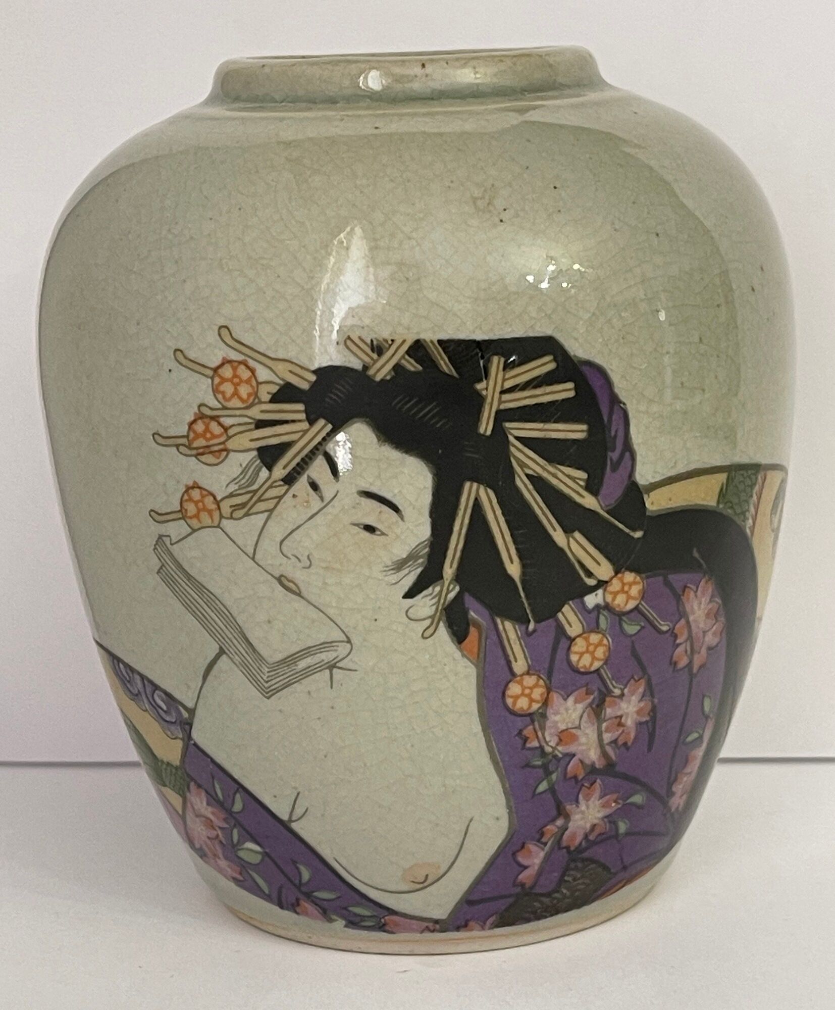 Japan polychrome vase and celadon XIX Naniwaya Okita Japan Nippon