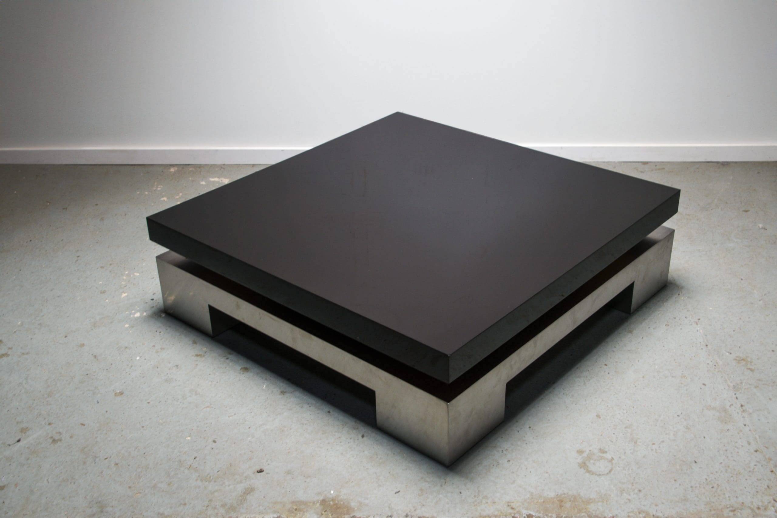 Nadine Charteret high gloss black and brushed metal coffee table circa 1970