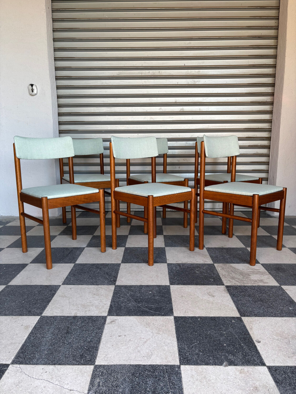 Set of 10 Baumann chairs in aqua green