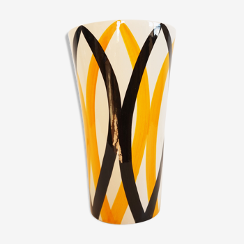 Vase en céramique blanc noir et jaune vintage