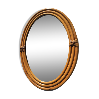 Miroir ovale rotin naturel lié