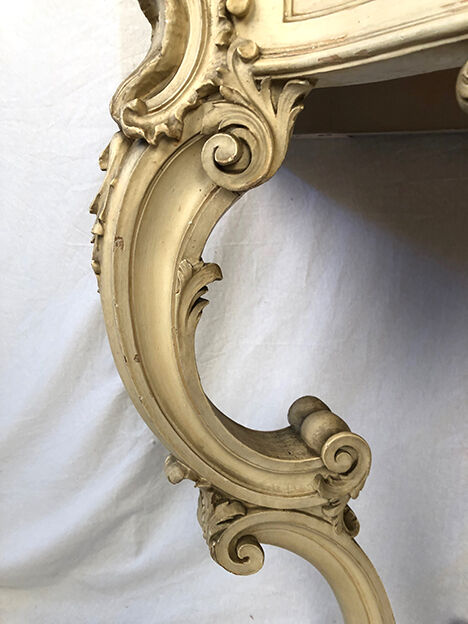 Louis XV style console in gray lacquered wood and marble top, nineteenth