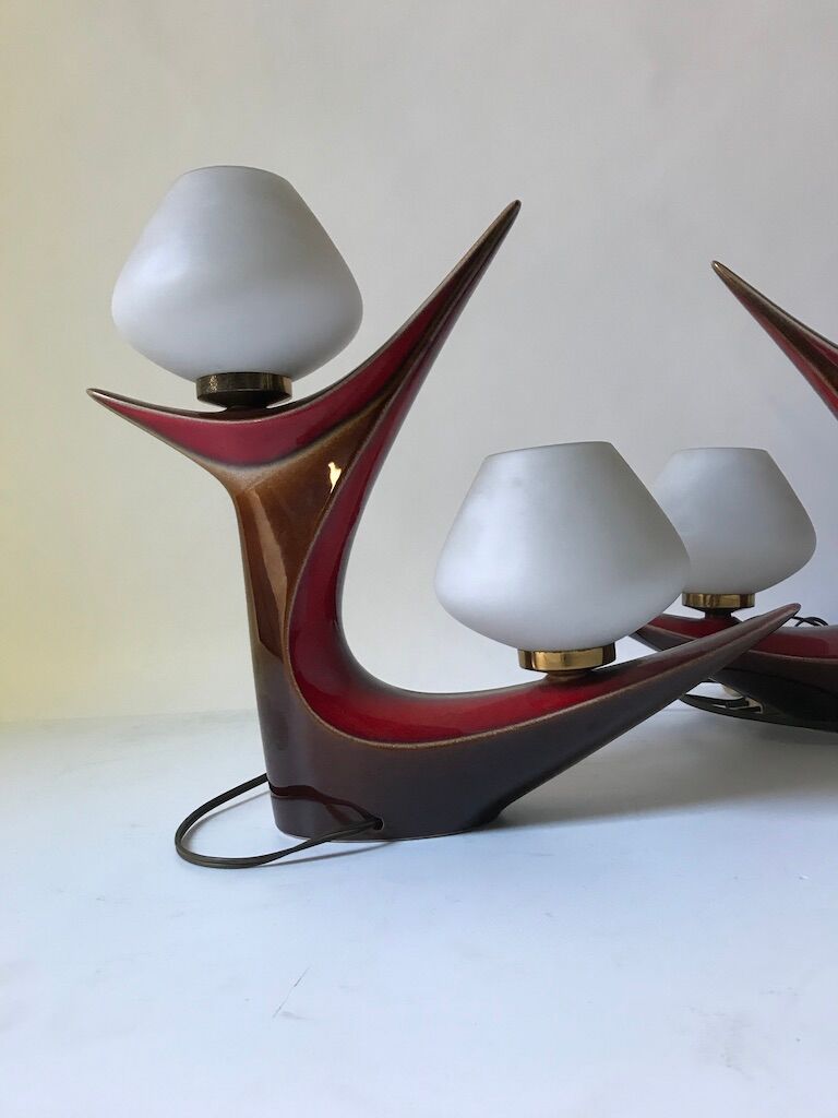 2 lamps 1950 ceramic opaline