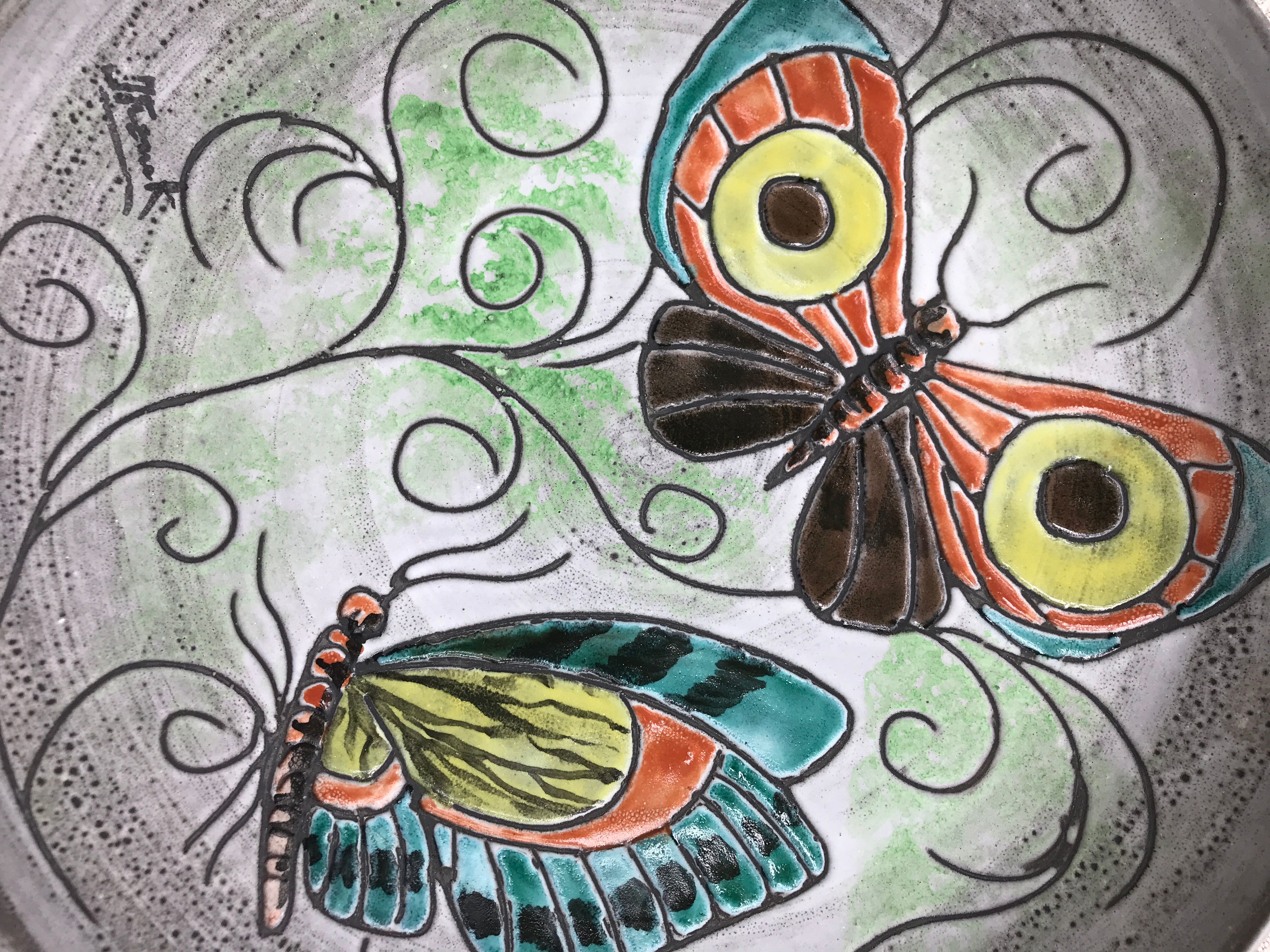 Old ceramic dish Valauris. Butterfly dish.