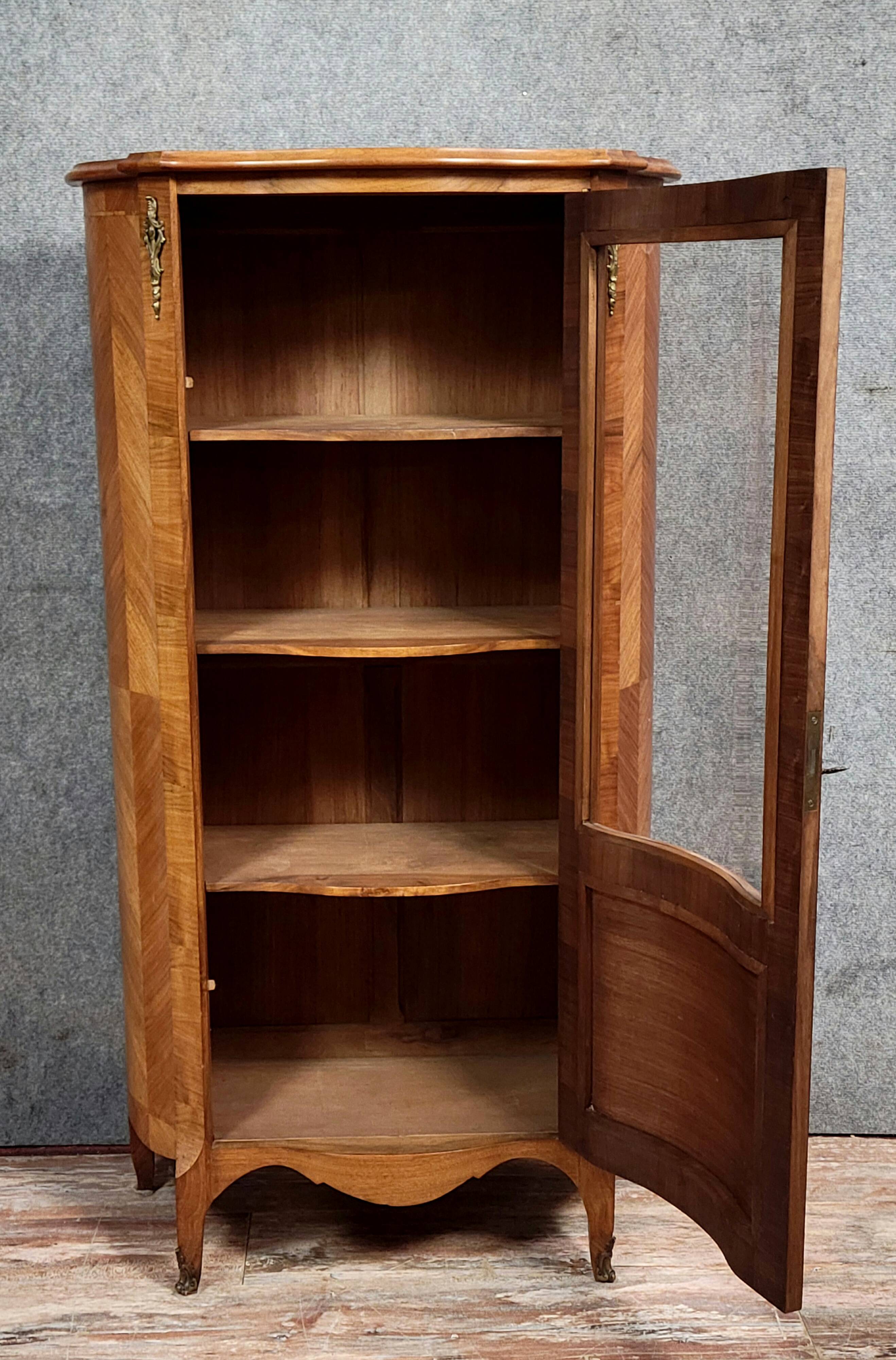 Louis XV style curved glass-fronted bookcase in rosewood