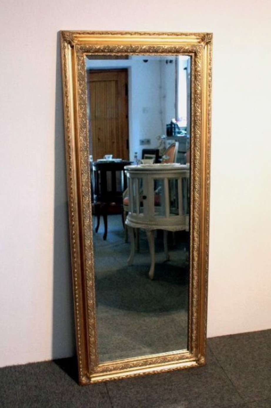Miroir mural - grand cadre en bois - baroque - bois, doré