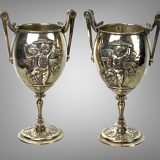 Ferdinand barbedienne 1810/ 1892 pair of silver bronze cups from the 19th to set de putti