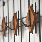 Metal and wood wall coat holders, 1960