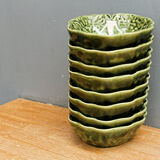 Set of 8 bowls in majolica, cabbage leaf