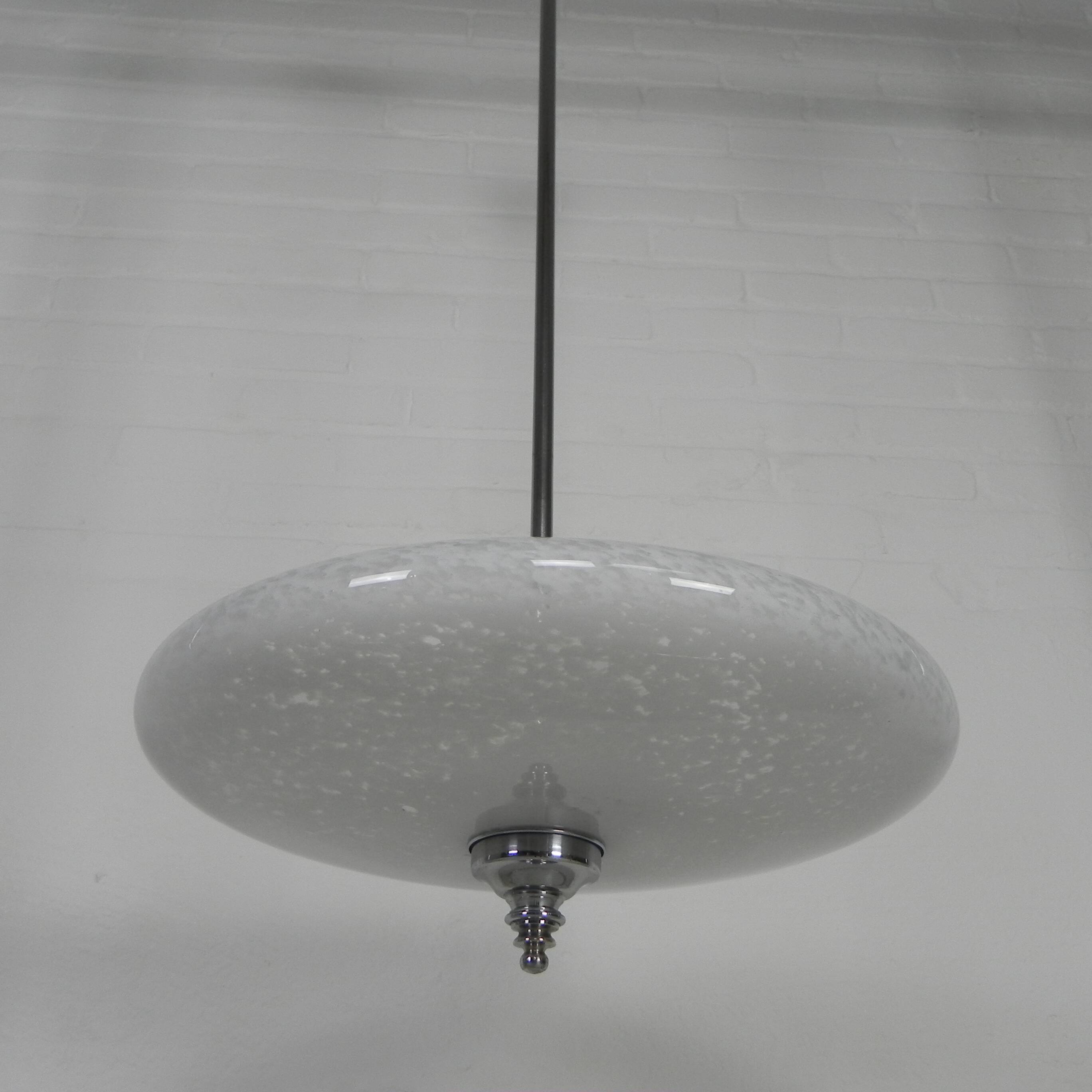 Art Deco pendant lamp with cloudy glass bowl, 1930s