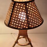 Pair of cane and bamboo lamps