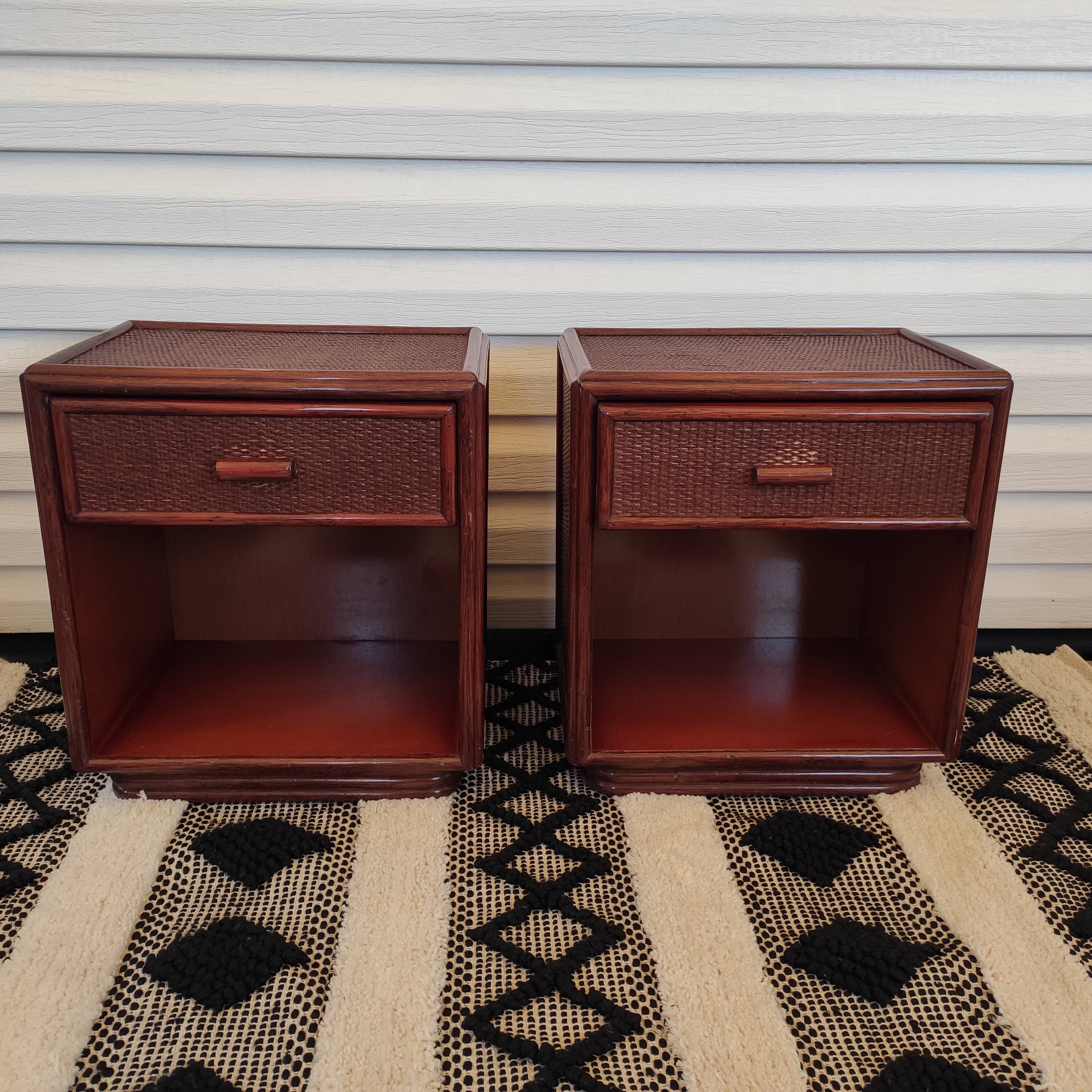 Pair of rattan bedside tables