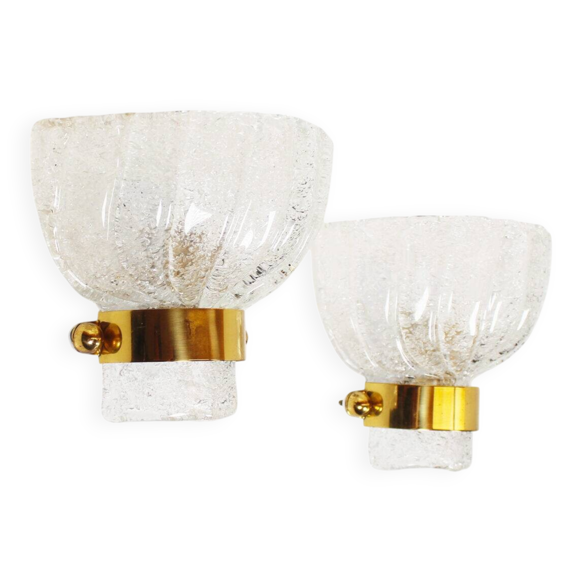 Large pair of 1970s Murano glass and brass wall sconces by Hillebrand