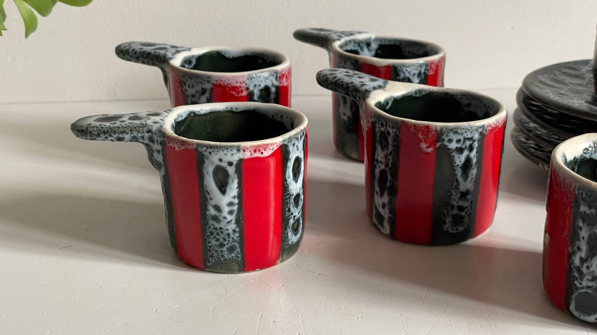 6 vintage luc vallauris art ceramic cups and saucers