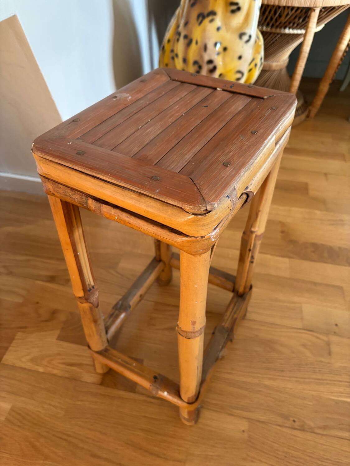 Vintage bamboo and rattan stool