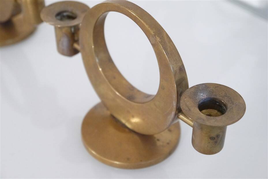Pair of brass candlesticks by Arthur Pe for Kolback