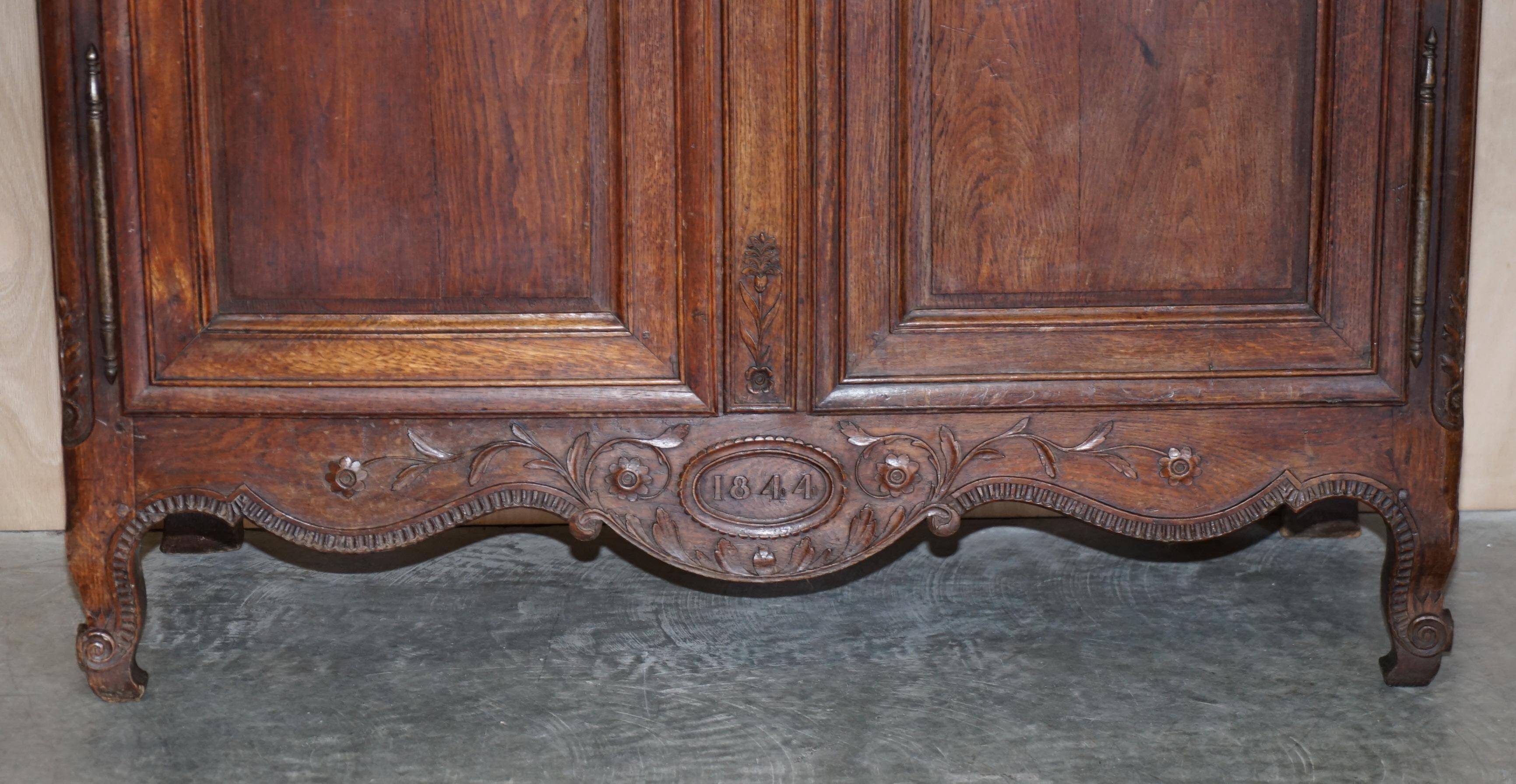 Antique Carved Wardrobe Dated 1844 with Shaped Panels