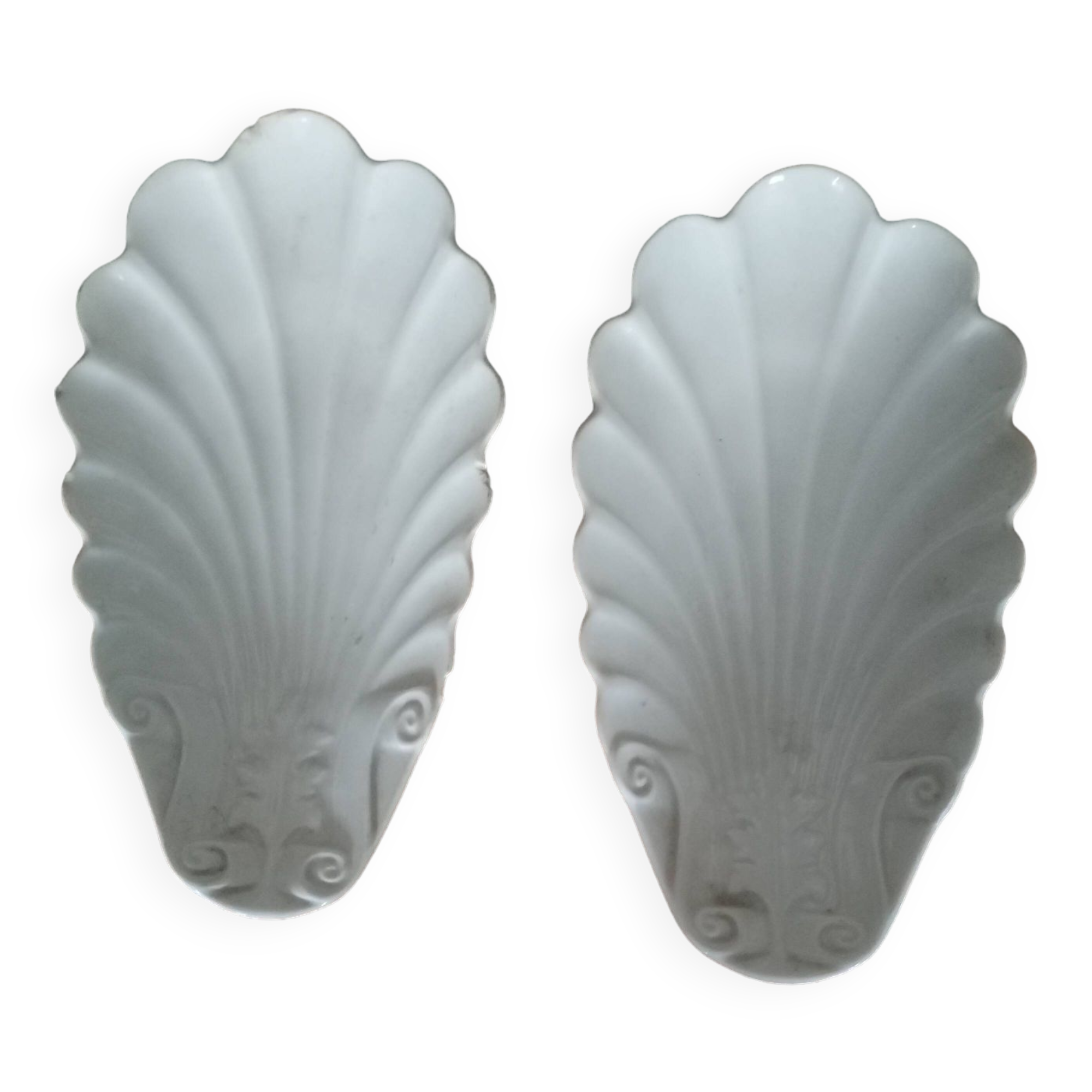 Pair of white earthenware shells 19th