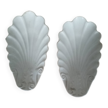 Pair of white earthenware shells 19th
