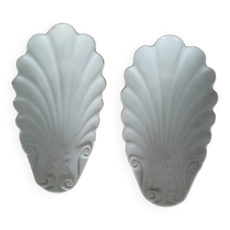 Pair of white earthenware shells 19th