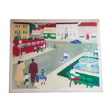 Ancienne affiche scolaire 1950 bi faces
