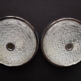 Pair of French Vintage Semi-Flush Cut Glass and Silver Metal Wall Lights