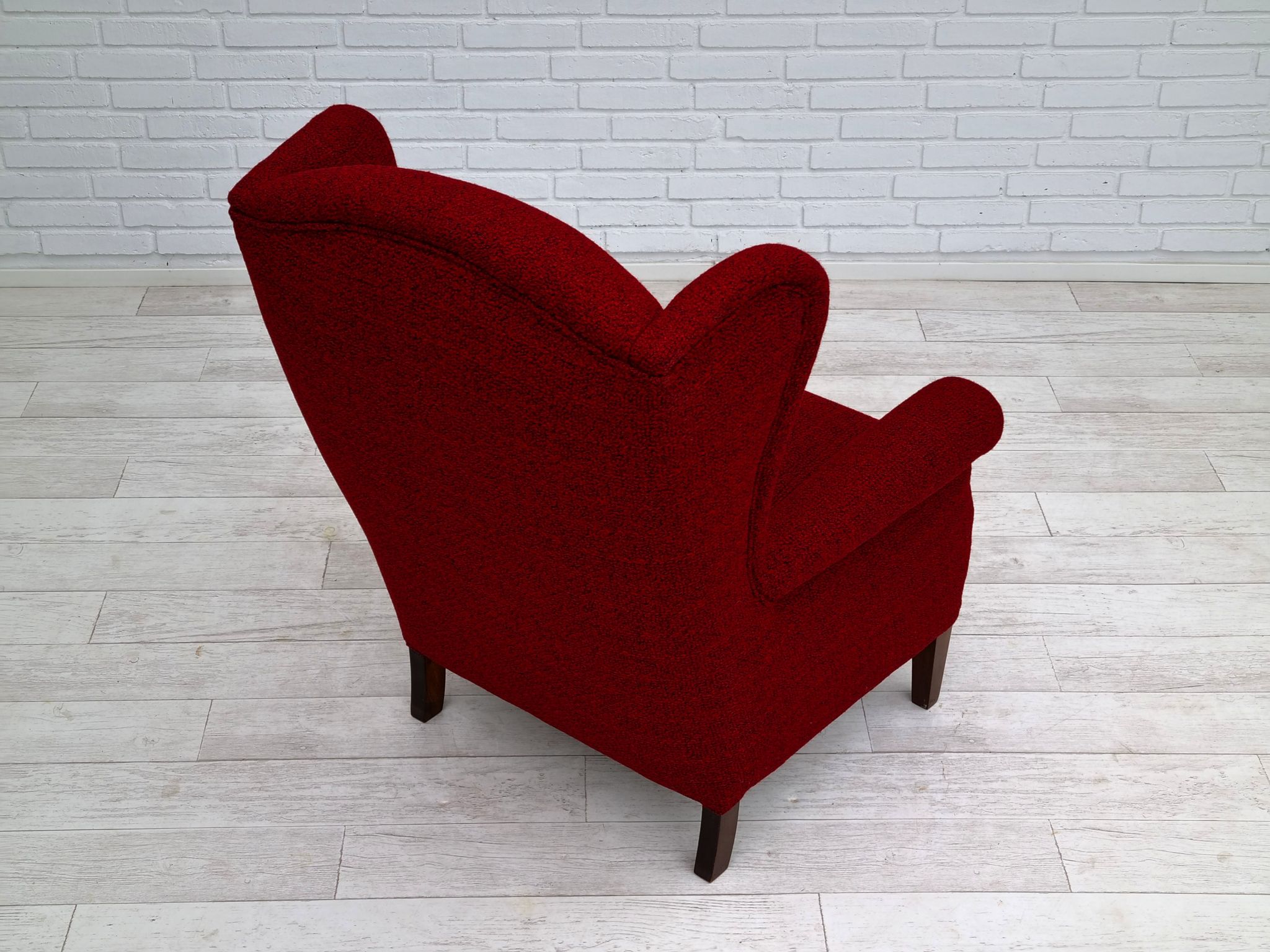 50s, Danish design, refurbished chair, furniture wool, mahogany wood