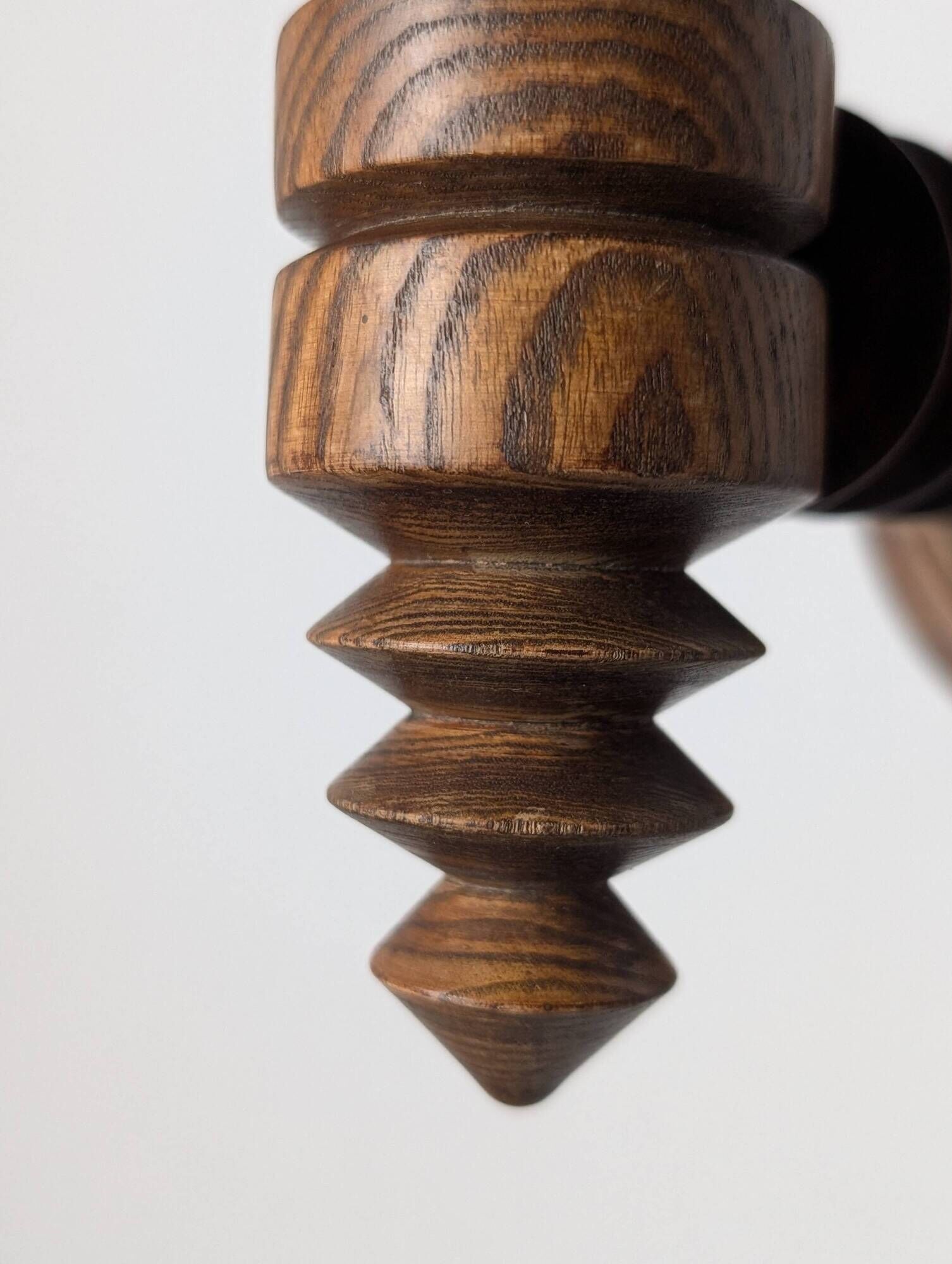 Pair of Charles Dudouyt French Turned Wood Wall Sconces, 1940s