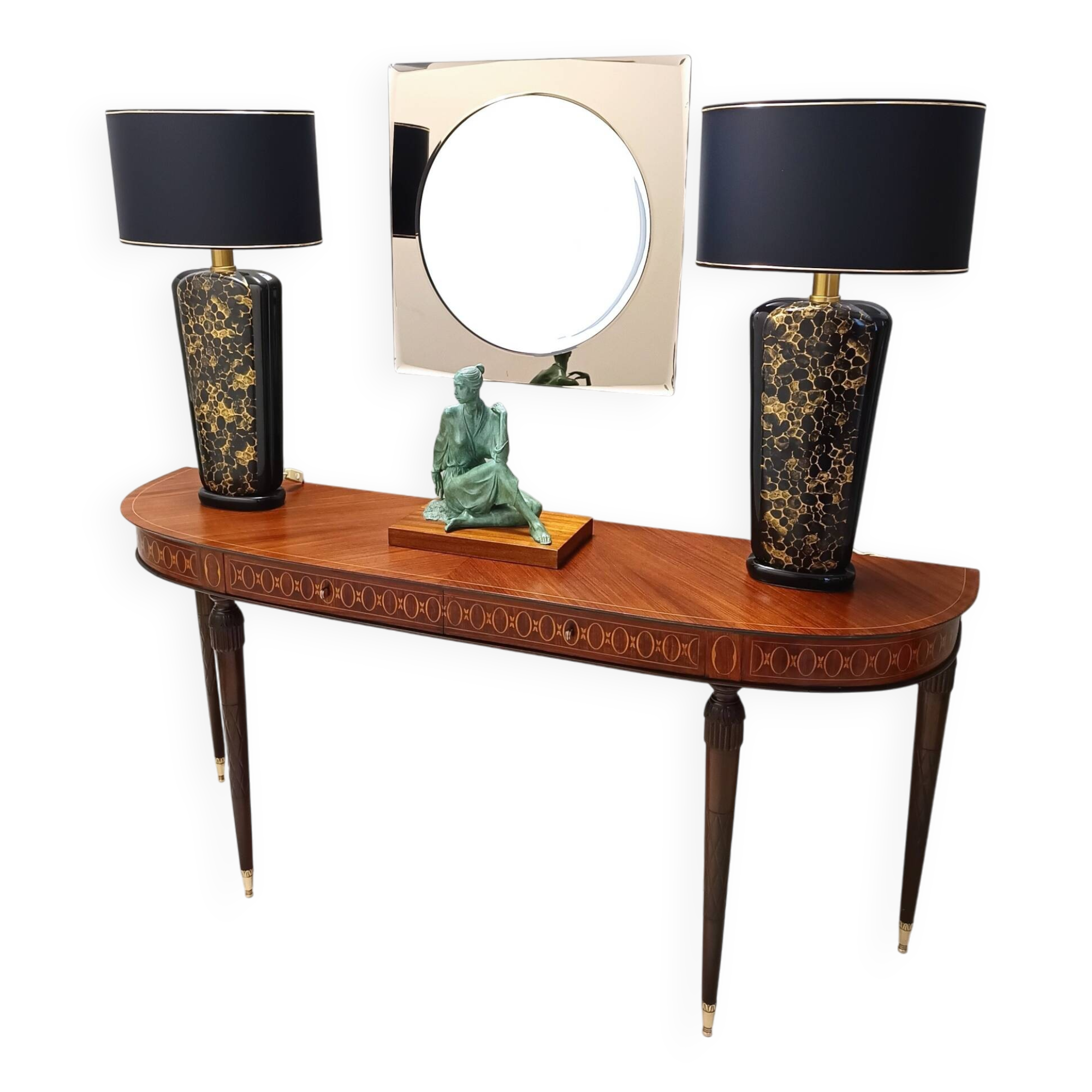 Postmodern Square Beige Wall Mirror with a Beveled Glass, Italy